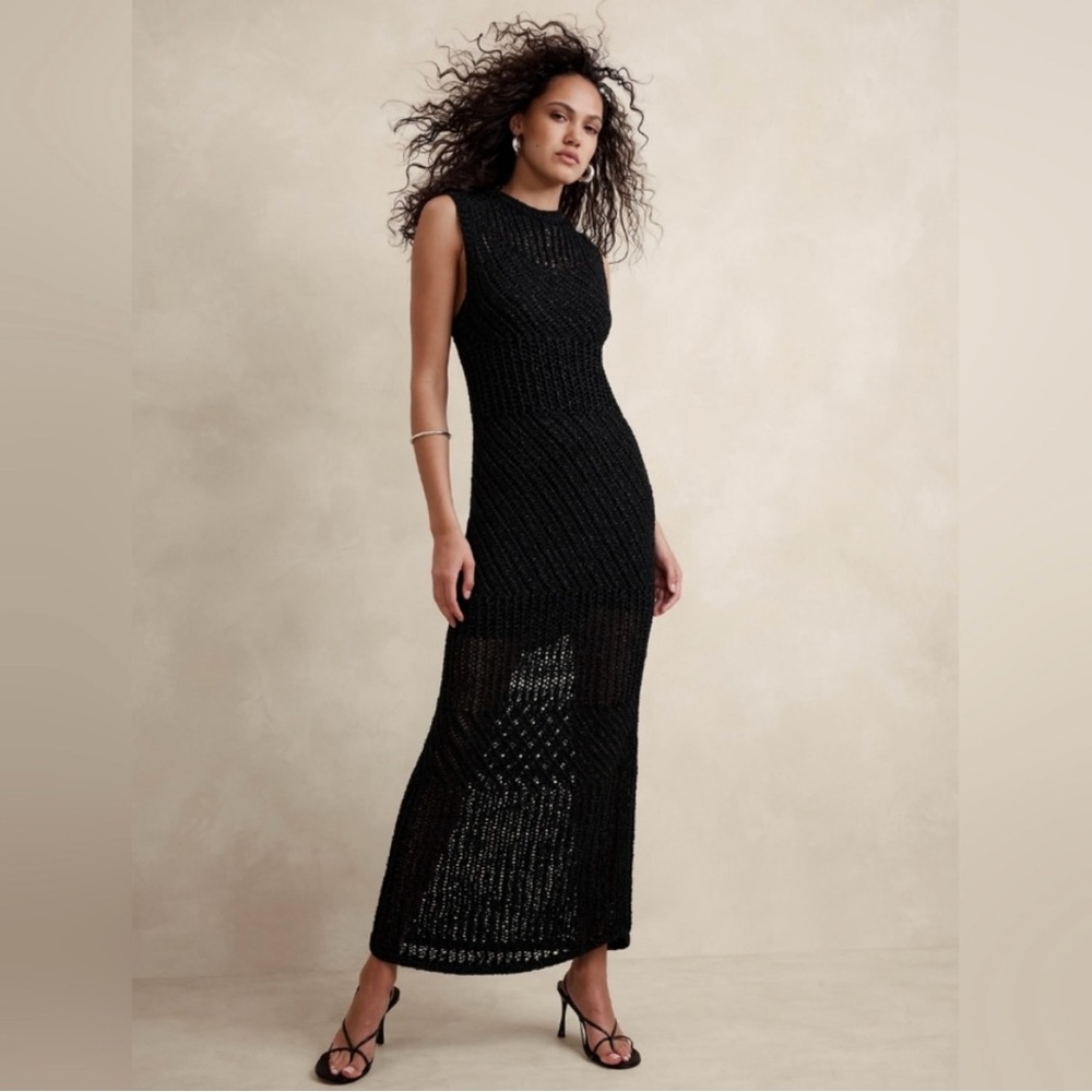 Banana Republic Black Open Knit Maxi Dress